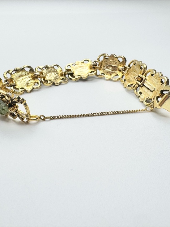 Vintage Green Jade Gold Toned Bracelet - Picture 4 of 14